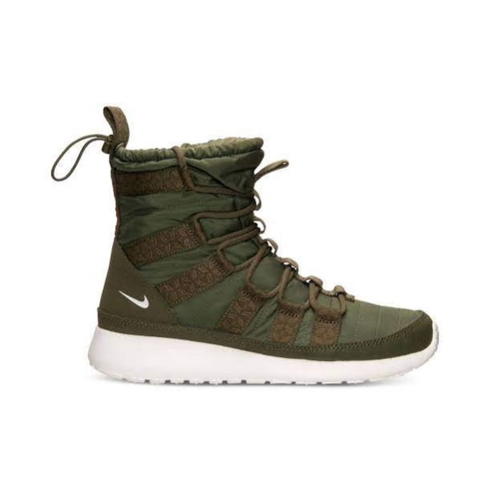 Nike Roshe Run Hi SneakerBoot Olive Green Faux Fur Winter Boots 615968-301 7.5